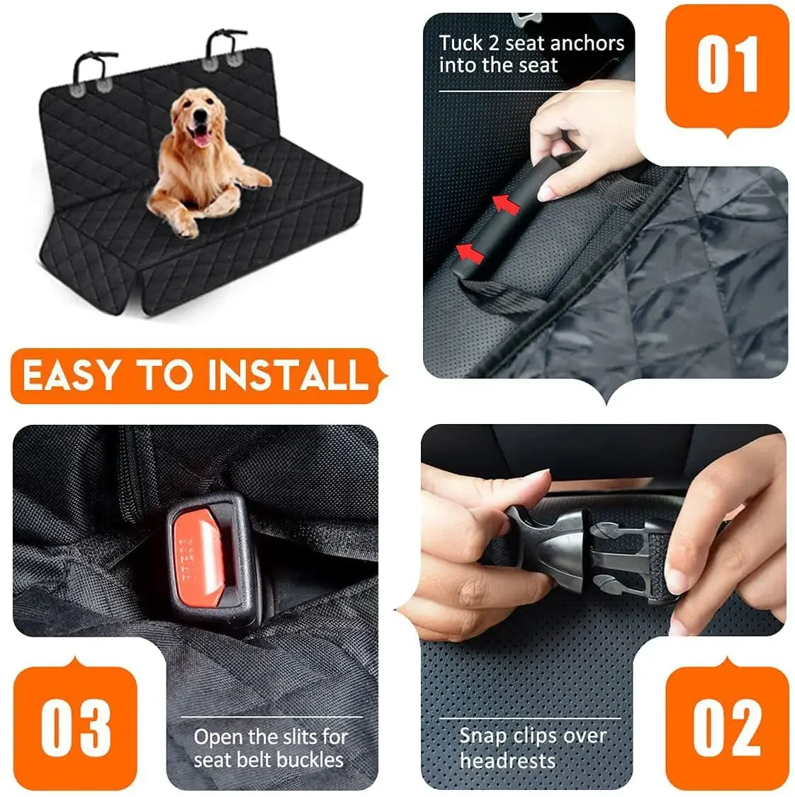 Waterproof Dog Car Rear Seat Cover – Hammock Style Pet Travel Mattress