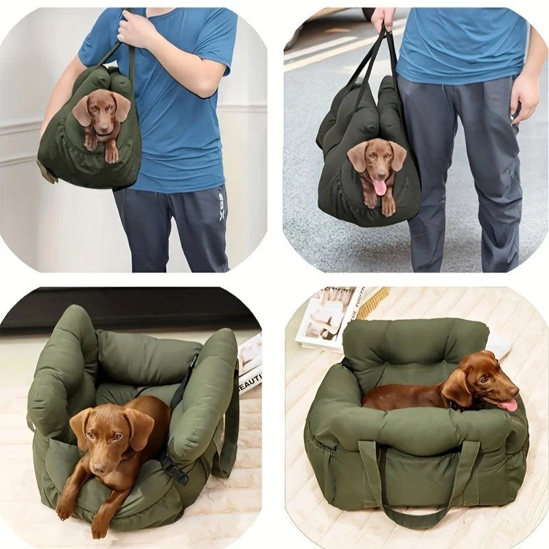 Dog Car Booster Seat with Safety Belt – Non-Slip & Washable