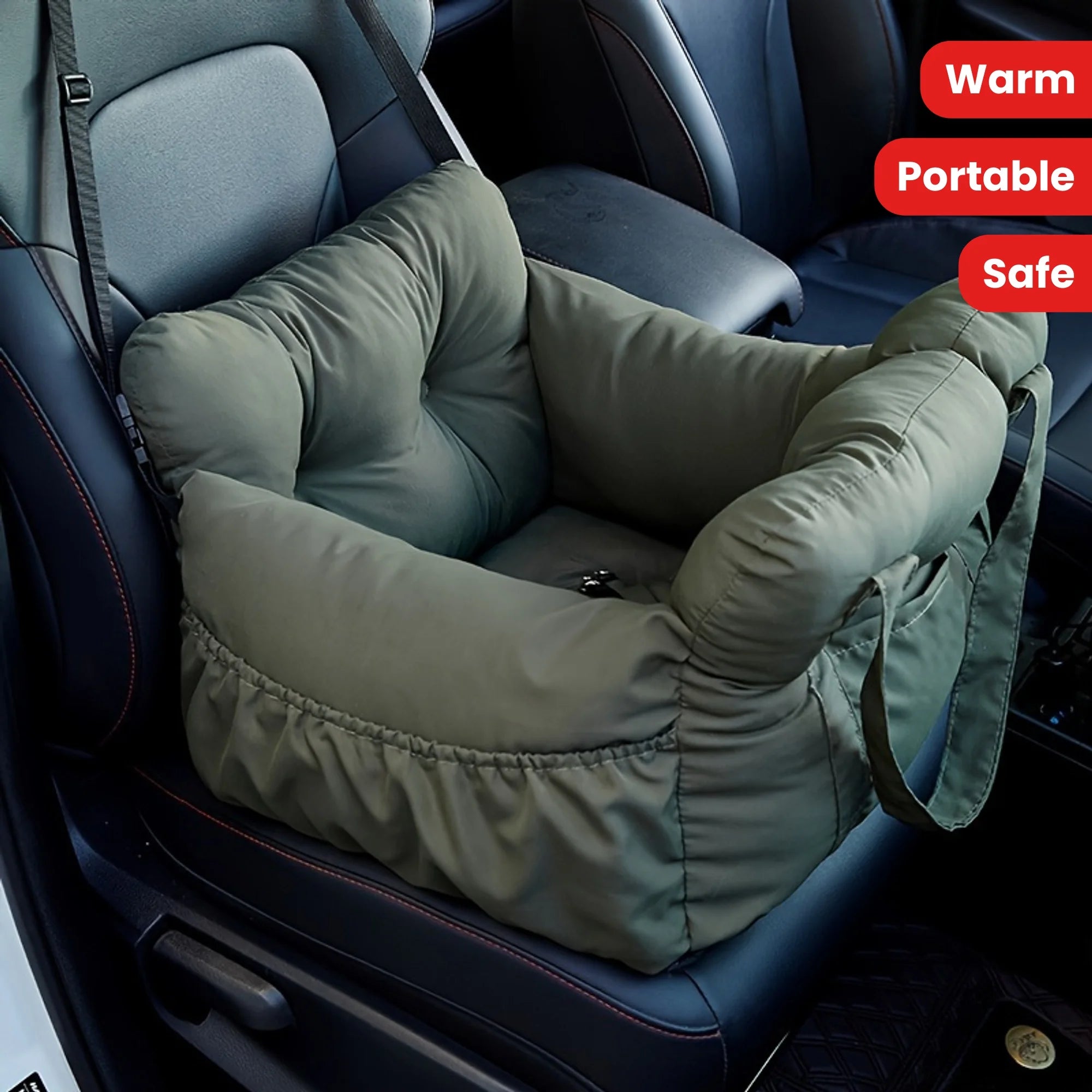Dog Car Booster Seat with Safety Belt – Non-Slip & Washable